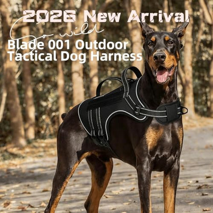 Tactical Dog Harness, Heavy Duty No Pull Dog Harness with 2 Control Handles Breathable Dog Harness Hook and Loop Panel for ID Patch Adjustable Reflective Pet Vest for Walking, Training (XL) - size: XL
