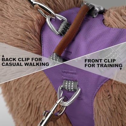 No Pull Dog Harness – Adjustable Reflective Nylon Vest for Small Medium Large Dogs, Escape Proof Training Harness with Leather Control Handle, Lightweight Aluminum Hardware (Purple, L) - color: Purple, size: L