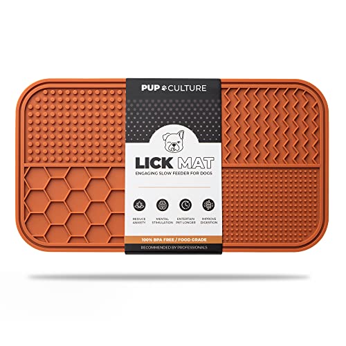 Pup Culture Dog Lick Mat for Dogs, Feeding Pad for Anxious Pets Plus 4 Different Puzzles for Mental Stimulation for Dogs - Supports Mental, Dental, and Digestive Health, Bite Resistant and Heavy Duty - color: Orange, size: 1 Pack