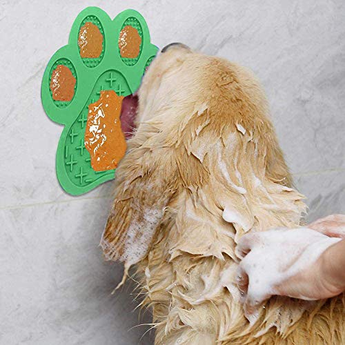 Dog Licking Mat for Anxiet Peanut Butter Slow Feeder Bowls Licking Pad with Strong Suction to Wall for Pet Bathing,Grooming,and Training (Green) - color: Green-mat