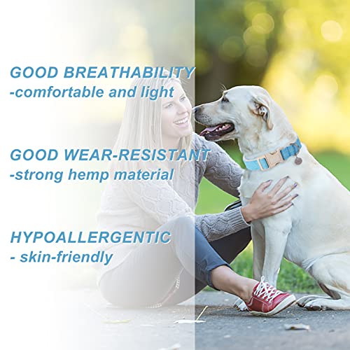 DOGWONG Cotton Hemp Dog Collar, Heavy-Duty Blue Dog Collar Adjustable Soft Natural Fabric Cute Wedding Puppy Necklace for Small Medium Large Dogs - color: A: Bright Blue, size: X-Small