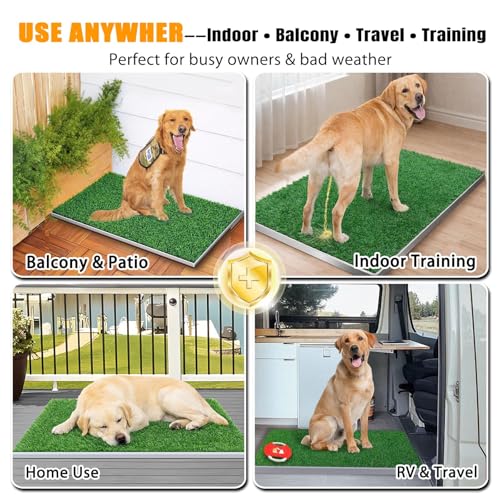Odor-Free Stainless Steel Dog Grass Pad with Tray, Indoor Dog Potty for Apartment, Easy Clean Reusable Dog Toilet, Large Pet Pee Grass System for Small Medium Large Dogs