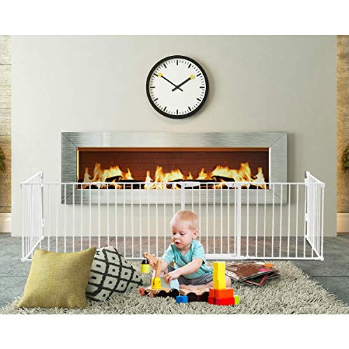 Costzon Baby Safety Gate, 6-Panel Fireplace Fence, Foldable Pet Gates for Easy with Add/Decrease Panels, Portable Wide Barrier Gate with Multiple Shapes for Child & Pet - color: White, size: 6-Panel
