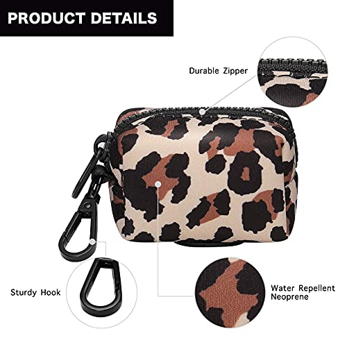 Petmolico Dog Poop Bag Holder Leash Attachment, Waste Bag Dispenser Zippered Pouch, Fits Any Leash, Includes Free Roll of Bags, 2 Pack - Leopard - color: Leopard