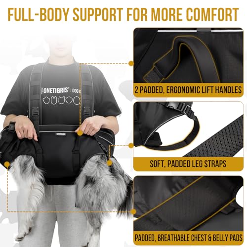 OneTigris Dog Backpack Carrie, Lift Harness with Handle for Large Dogs, Reinforced Padded Dog Sling for Joint Injuries, Arthritis, Ideal for Stairs, Elderly Dogs Fits 18-32 lbs - size: 24.0"L x 9.0"W x 10.5"H