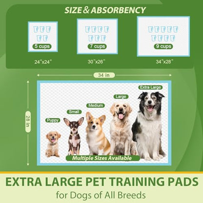 DEEP DEAR Extra Large Dog Pads 28"x34", 30 Count Thicker Puppy Pads XL, Super Absorbent Pee Pads for Dogs, Disposable Incontience Underpads for Doggies, Cats, Rabbits, Pups, Leak-Proof Pet Potty Mats - size: XLarge: 28"x34" - 30 Count