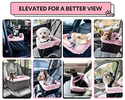 Dog Car Seat for Small Pets Under 20lbs, Booster Seat with Metal Frame, Double-Layer Oxford Fabric, Safety Leash for Dogs and Cats