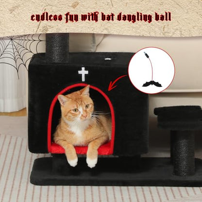 Gothic 3-in-1 Dog Stairs & Cat Scratching Post with Condo - Pet Steps for High Beds, Sofa & Couch, 3-Tier Cat Tower with Sisal Scratching Pad for Small Dogs, Cats & Kittens, Black - color: Black