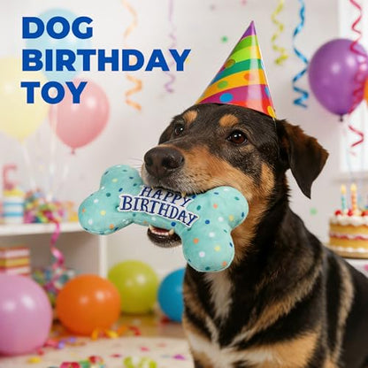 PrimePets Dog Birthday Toys, Plush Dog Squeaky Toys, Stuffed Puppy Chew Toy for Small Medium Large Dogs, Bone Pet Toy