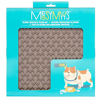 Messy Mutts Silicone Therapeutic Interactive Feeding and Licking Mat | 12” x 12” | Slow Feeder for Boredom & Anxiety | Lick Pad for Cats & Small Dogs | Grey