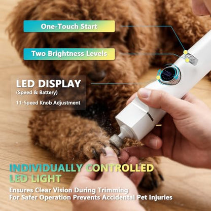 5-in-1 Dog Grooming Kit, Dog Paw Trimmer with LED Display & Light 11-Speed Rotary Knob, Low Noise Wireless Pet Clippers, Includes Easy-Clean Silicone Pad for Trimming Paw Eye Ear Facial Hair - color: Pet Clipper - With Cleaning Pad