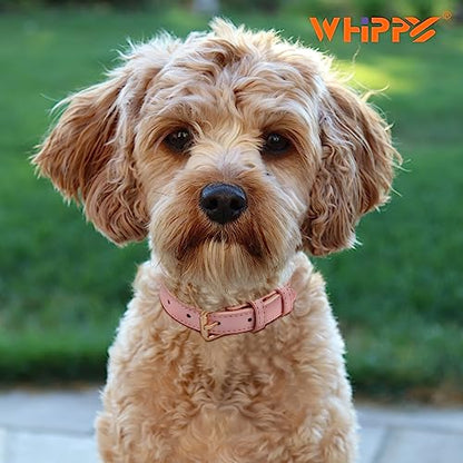 WHIPPY Leather Dog Collar for Small Medium Large Dog Adjustable Soft Breathable Leather Padded Puppy Collar with Alloy Buckle Heavy Duty Waterproof Classic Dog Pet Collar,Pink,L - color: pink, size: L:18" - 22"(1.18"width)