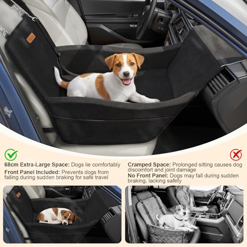 Elevated Dog Car Seat, Dog Booster Car Seats for Small & Medium Breeds Up to 35lbs, Fully Detachable and Washable, Memory Foam Pet Carseat with 2 Storage Pockets & 3 Safety Belts, Black - color: Black