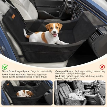 Elevated Dog Car Seat, Dog Booster Car Seats for Small & Medium Breeds Up to 35lbs, Fully Detachable and Washable, Memory Foam Pet Carseat with 2 Storage Pockets & 3 Safety Belts, Black - color: Black