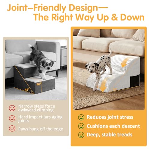 Topmart High Density Extended Foam Dog Ramp&Steps 2 Tiers,11.8" High,Non-Slip Dog Stairs,Soft Foam Pet Ladder with Removable Cover,Best for Injured,Older Cats,Pets with Joint Pain - color: White, size: 21.7*15.7*11.8