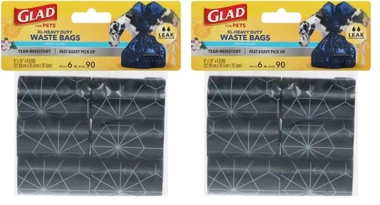 Glad Waste Bags, 90 Count, Fresh Scent, Extra Large | Heavy Duty | For Dogs | Refill Rolls - size: 1 Count (Pack of 2)