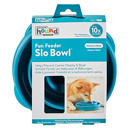 Outward Hound Fun Feeder Slo Bowl – Medium 2‑Cup Capacity,Slow Feeding,Small to Medium Dogs & Cats,Non-Slip,Turquoise,Drop Pattern,(Pack of 12) - color: Turquoise, size: Medium (Pack of 12)