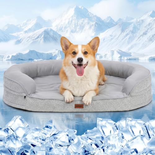 iweepet Cooling Orthopedic Dog Beds for Small & Medium Dogs, Q-MAX >0.5 Waterproof Dog Sofa Bed with Supportive 28D Egg-Crate Foam, Removable Washable Cover for Senior, Arthritis Dog - size: M:36.0"Lx27.5"Wx7.1"H