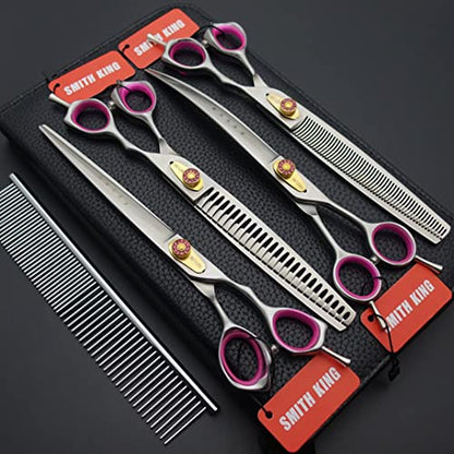 Professional Dog Grooming Shears Set Dogs Straight & thinning & Curved scissors & chunkers Scissorswith comb in 1 Set for Right-handed & Left-handed (8.0 Silvery right-handed) - color: 8.0 Silvery Right-handed