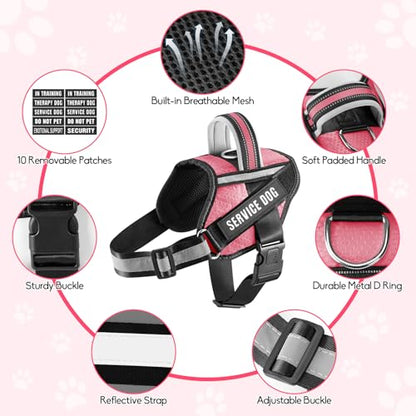 Service Dog Vest Harness and Leash Set, Animire in Training Dog Harness with 10 Dog Patches, Reflective Dog Leash with Soft Padded Handle for Small, Medium, Large, and Extra-Large Dogs (Rosy,XS) - color: Rosy, size: XS