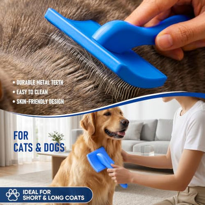 5 in 1 Pet Grooming Kit 5PCS,Large Dog Brush for Goldendoodles Poodles Doodles,Dematting Comb, Metal Comb, Flea Comb, Silicone Bath Brush Pin Haired Brush,Poodle Brushes and Comb（blue）
