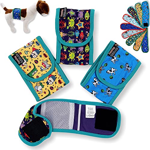 Pack of 3 Dog Belly Band Puppy Diapers Male Boy Belly Wrap Reusable Washable for Small Dog Breeds (L: Waist 15" - 17", Teal Trim) - color: Pack of 3 - Teal Trim, size: L: Waist 15" - 17"