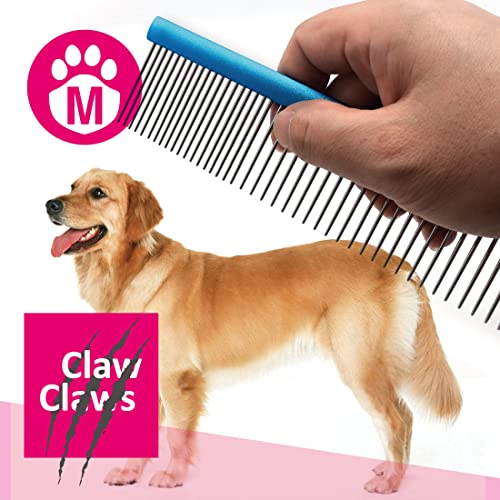 Greyhound Oval Grooming Comb – Aluminum handle, Stainless Steel Teeth Comb for Long-Haired Dogs & Cats, Removes Mats, Tangles, and Loose Fur – Lightweight for Deshedding (Silver/Blue, 9.8") - size: 9.8"