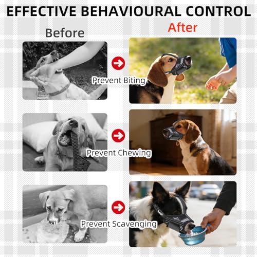 PUPTECK Dog Muzzle, Soft Adjustable Loop Reflective Pets Muzzle Prevent Biting Barking Chewing, Breathable Muzzle with Air Mesh Dog Mouth Guard Drinkable for Large Medium Small Sized D, Black Plaid, S - color: Black, size: S (Snout Cir: 4.7"-5.9")