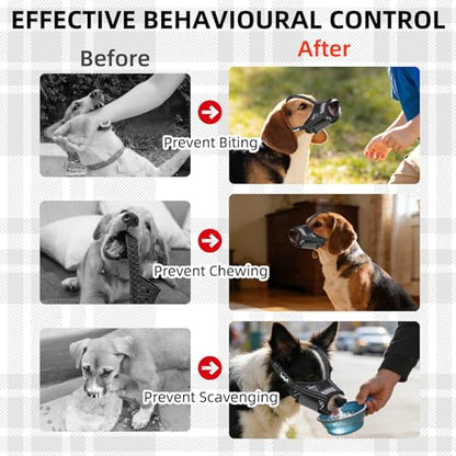 PUPTECK Dog Muzzle, Soft Adjustable Loop Reflective Pets Muzzle Prevent Biting Barking Chewing, Breathable Muzzle with Air Mesh Dog Mouth Guard Drinkable for Large Medium Small Sized, Black Plaid, M - color: Black, size: M (Snout Cir: 5.5"-7.87")