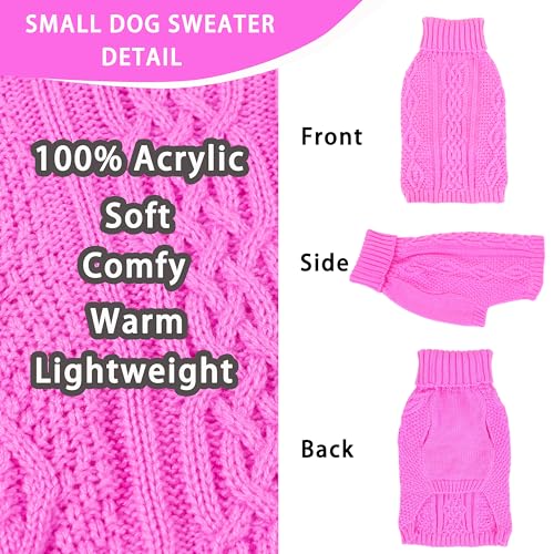 Dog Sweaters Small Dog Clothes Winter Turtleneck Puppy Sweater Warm Pet Cat Sweater Doggy Pullover Outfit with Twisted Design XS~XL(Pink, Large) - color: PINK, size: Large