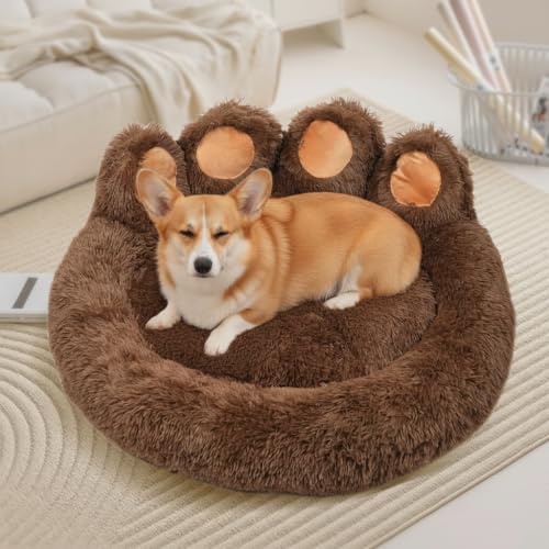 Round Plush Calming Donut Dog & Cat Bed | Calming Design, Donut Shape - color: Coffee, size: Large