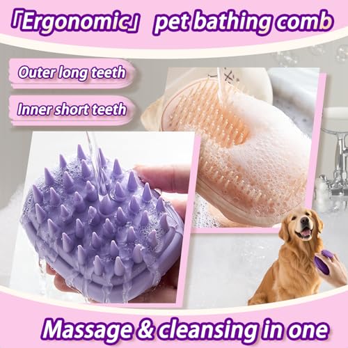 2-in-1 Detachable Dog Bath Brush, Dog Brush for Shedding & Massage, Gentle Silicone Grooming Massage Brush for Long & Short Hair, Bath Scrub Brush for Dogs & Cats