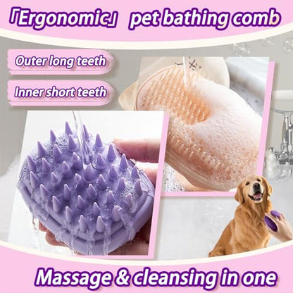 2-in-1 Detachable Dog Bath Brush, Dog Brush for Shedding & Massage, Gentle Silicone Grooming Massage Brush for Long & Short Hair, Bath Scrub Brush for Dogs & Cats
