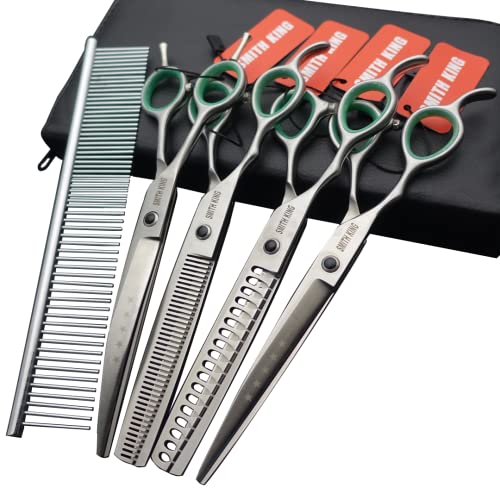 Professional Dog Grooming Shears Set Dogs Straight & thinning & Curved scissors & chunkers Scissorswith comb in 1 Set for Right-handed & Left-handed (7 In. Silvery Left-handed) - color: 7 In. Silvery Left-handed