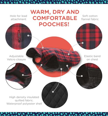 Rocky 2-in-1 Reversible Dog Jacket - Waterproof Snow Coat for Medium & Large Dogs - color: Red Tartan, size: XX-Large