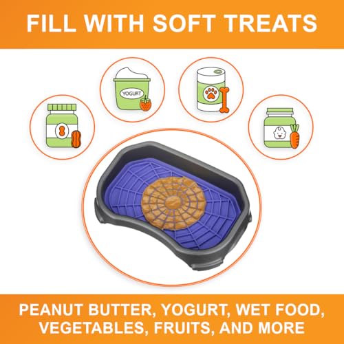 Neater Pets Neat-LIK Dog Lick Mat w/Mess-Proof Tray, Lick Mat for Dogs, Cats, Puppy, Reduces Anxiety & Boredom, Peanut Butter Slow Feeder, Interactive Treat Licking Pad (Purple/Gunmetal) - color: Purple Mat w/ Gunmetal Tray