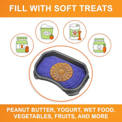 Neater Pets Neat-LIK Dog Lick Mat w/Mess-Proof Tray, Lick Mat for Dogs, Cats, Puppy, Reduces Anxiety & Boredom, Peanut Butter Slow Feeder, Interactive Treat Licking Pad (Purple/Gunmetal) - color: Purple Mat w/ Gunmetal Tray