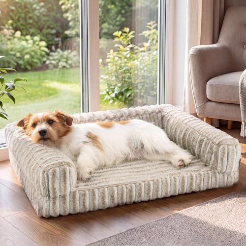 Bedsure ComfyFleece™ Orthopedic Dog Bed for Medium Dogs, Waterproof Memory Foam Medium Pet Beds with Sides, Non-Slip Bottom and Egg-Crate Foam Dog Couch Sofa with Washable Corduroy Cover, Amphora - color: Amphora, size: 30.0"l X 20.0"w X 6.5"th