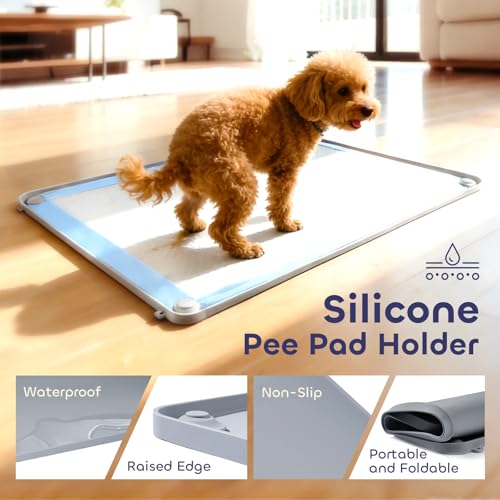 Pawtasy Silicone Pee Pad Holder for Dogs Fits Up to 36" x 25" Training Pads Leak-Proof Non-Slip Puppy Pee Pad Holder with Fixed Buttons Portable Easy to Clean