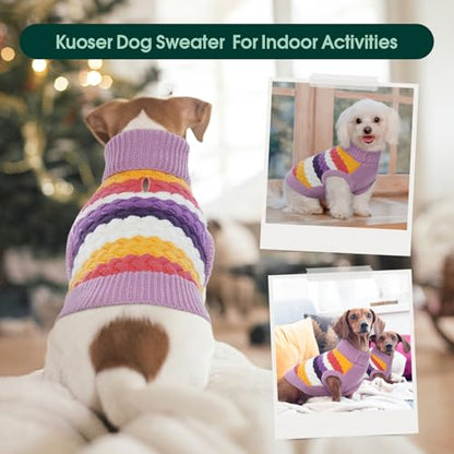 Kuoser Dog Sweater, Large Sweaters for Dogs Doggy Turtleneck Christmas Thanksgiving Outfit, Thick Warm Knitted Dog Winter Vest Puppy Fall Sweater, Pet Cold Weather Sweatshirt Warm Clothes, Purple L - color: Purple, size: Large (Chest: 18.9''; Weight: 13 -