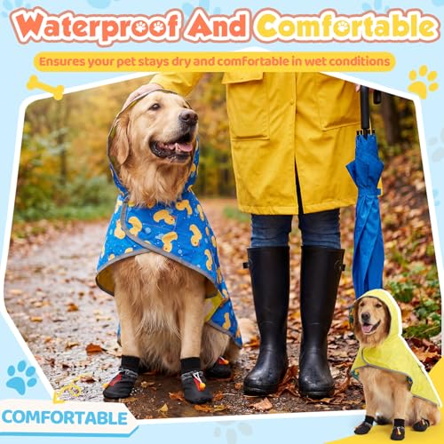 Dog Raincoat and Shoes for Weighing 20-38lbs, Spring Summer Waterproof Dogs Boots & Paw Protectors, Adjustable Pet Poncho with Leash Hole for Large Medium Small Dogs, Yellow(Double Side) - size: 20-38lbs, style: Double Side