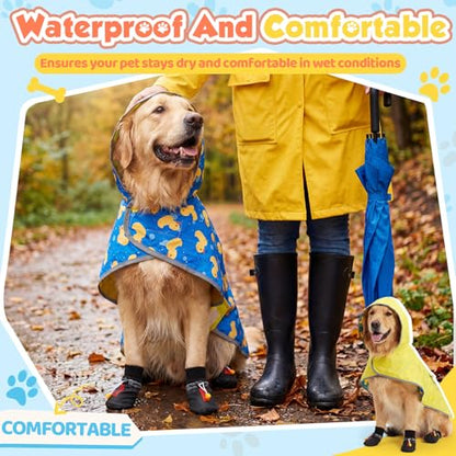 Dog Raincoat and Shoes for Weighing 20-38lbs, Spring Summer Waterproof Dogs Boots & Paw Protectors, Adjustable Pet Poncho with Leash Hole for Large Medium Small Dogs, Yellow(Double Side) - size: 20-38lbs, style: Double Side