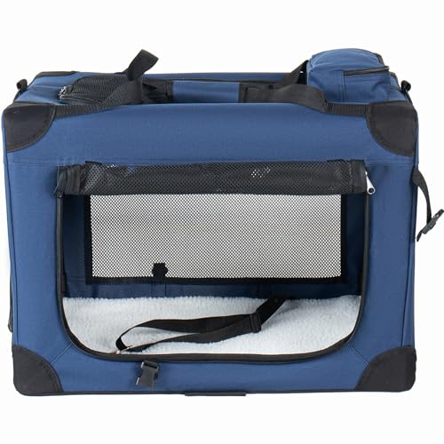Soft Dog Crate, Portable 3-Door Folding Pet Carrier w/Mesh Windows, 40"x27"x27 Carrying Straps Fleece Mat,Collapsible Kennel for Dogs, Cats, Rabbits-Use for Indoor, Outdoor & Travel (40 inch) - size: 40 inch