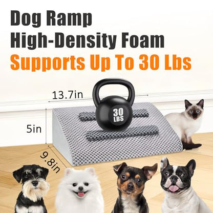 Dog Ramp for Stairs with Anti-Slip Bump for Small & Senior Dogs and Cats – Stair Wedges for Dogs with Gentle Slope, Pet Ramp with Washable Cover & Self-Sticky Pads for Safe Climbing (Gray, 2 Pack) - size: Gray 2-Pack