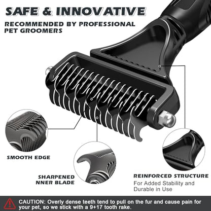 3PCS Pet Grooming Rake & Metal Comb & Flea Comb for Cats and Dogs, Double-Sided Dematting Tool, Extra-Wide Deshedding Dog Brush for Long Hair to Effectively Remove Tangles, Knots and Mats (Black) - color: B-Black