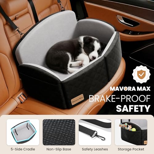 Dog Car Seat for Medium/Large Dogs, Memory Foam Dog Booster Seat with Thick Cushion up to 55 lbs or 2 Small Dogs, Travel Pet Car Seat with Detachable Washable Cover, 2 Safety Leashes (Black/Grey) - color: Black/Grey