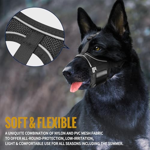 OneTigris Large Dog Muzzle, Soft Mesh Muzzles for Small Medium Large Dogs Chihuahua Poodle Husky Labrador Retriever, Breathable Dog Mouth Guard for Biting Chewing Grooming, Allow Panting Drinking(XXL) - size: XXL