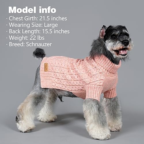 KYEESE Dog Sweater with Classic Cable Knit Long Sleeve Knitwear Dogs Clothes, Warm Turtleneck Pet Coats Soft Dog Sweater for Small Dogs, Pink, Small - color: 09# Pink, size: Small (6-9lbs)
