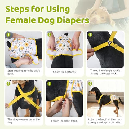 3 Pack Washable Dog Diapers Female with Suspenders Diaper for Dogs Reusable Dog Diapers Dog Period Panties for Doggie in Cycle (Large) - size: L