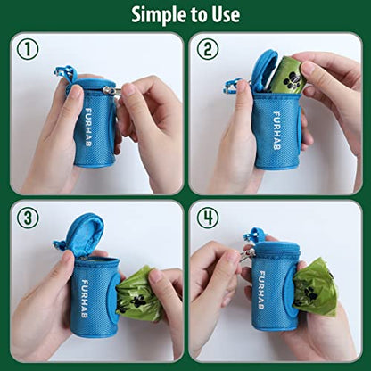FURHAB Dog Poop Bag Holder for Leash Doggie Waste Bag Dispenser Soft Fabric Puppy Potty Carrier Small Doggy Zipper Pouch with Carabiner Clip 1680D Nylon Oxford with 1 Roll of Pet Trash Bags, Sky Blue - color: Sky Blue